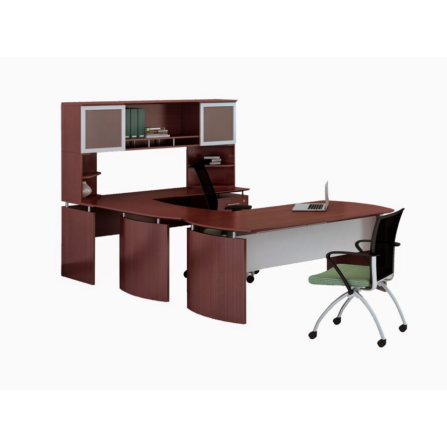 Mayline Medina U Shaped Desk With Hutch In Mahogany Laminate